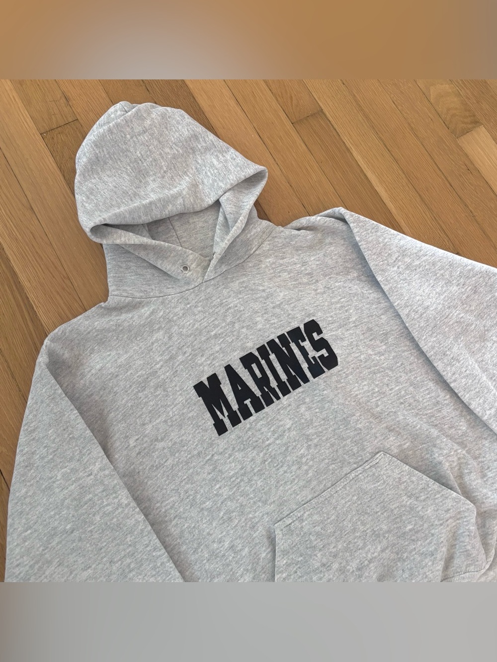 Vintage 80s Velva Sheen Marines Sweatshirt M Heather Gray USMC Pullover Hoodie
